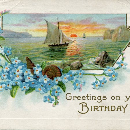 Birthday Blue Flowers & Sailing Boat